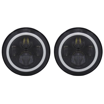 Heise Jeep 7" Round 6 LED w / RGB Halo ndash, Black Front Face