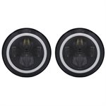 Heise Jeep 7" Round 6 LED w / RGB Halo ndash, Black Front Face