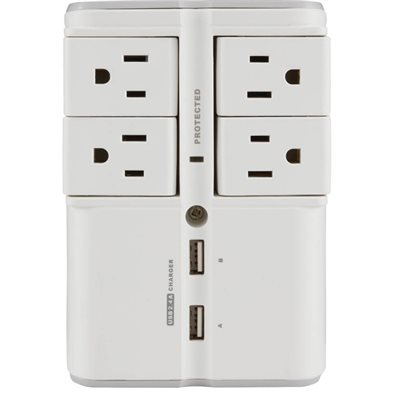 Sanus On-Wall Surge Protector with 4 Rotating Outlets and 2 USB Ports