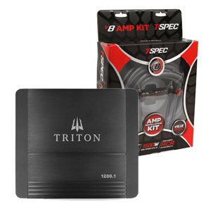 Triton Audio Amp Bundle (1x1200W Mono Amplifier & 4 ga Amp Install Kit w / RCA Cables)